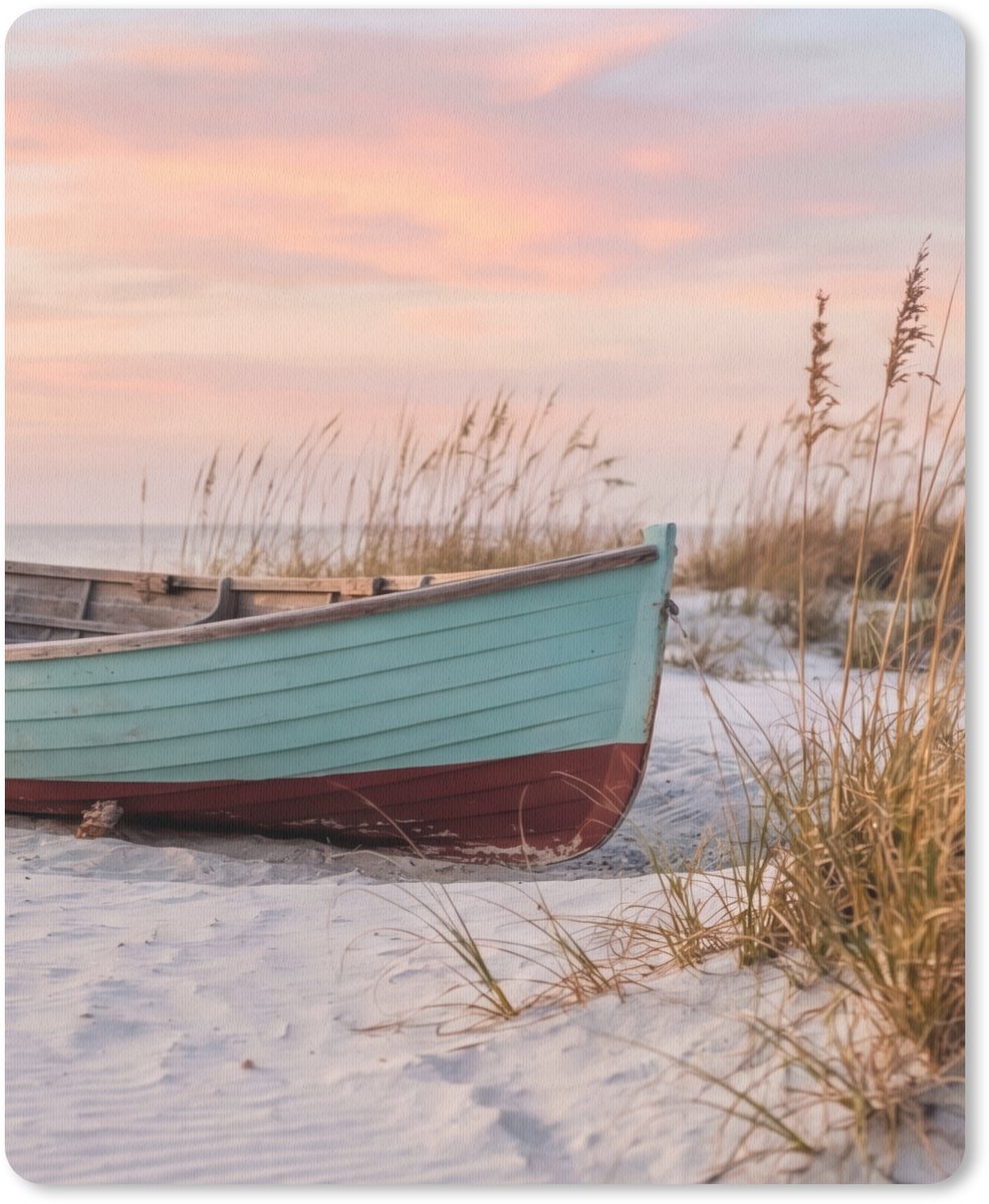 Muismat 12x16 cm - Mousepad Rustiek - Roeiboot - Zandstrand - Muismatten