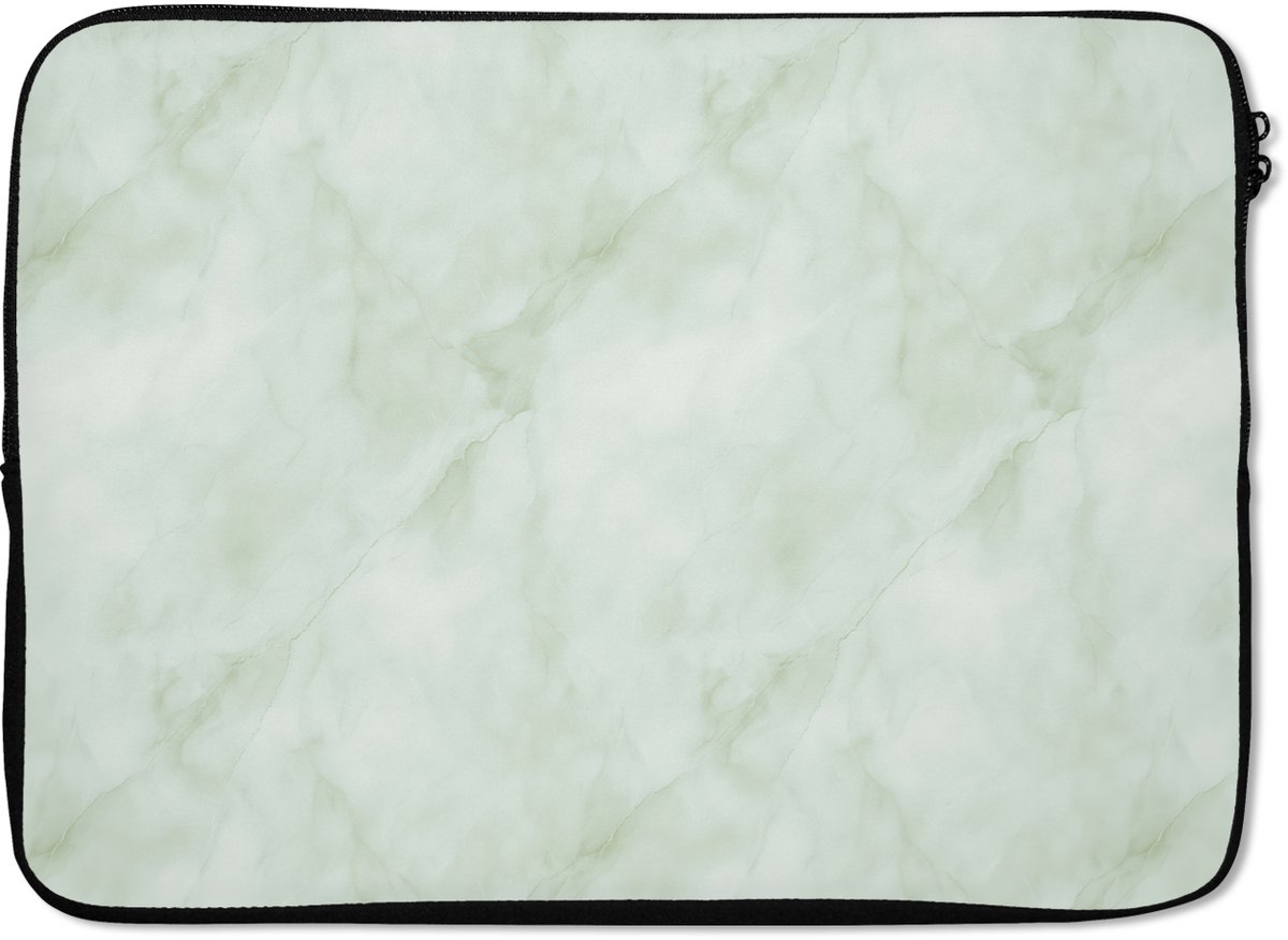 Laptophoes 13 inch - Groen - Marmer print - Vloeiende aders - Laptop sleeve - Binnenmaat 32x22,5 cm - Zwarte achterkant