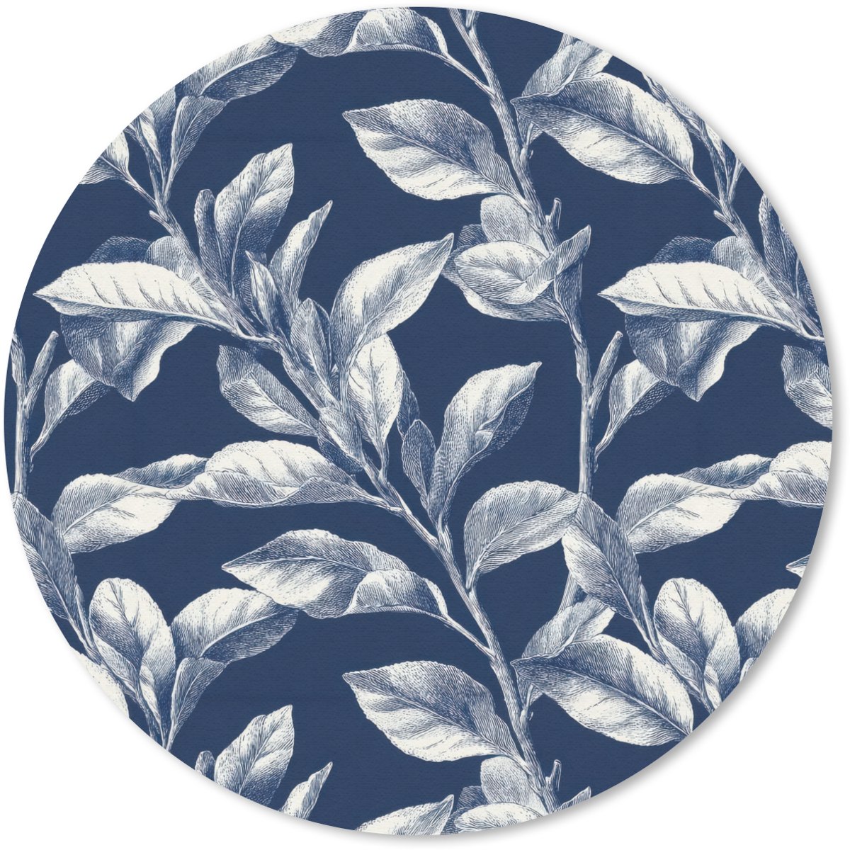 Muismat rond 20x20 cm - Mousepad Botanisch - Patroon - Blauw - Ronde muismatten
