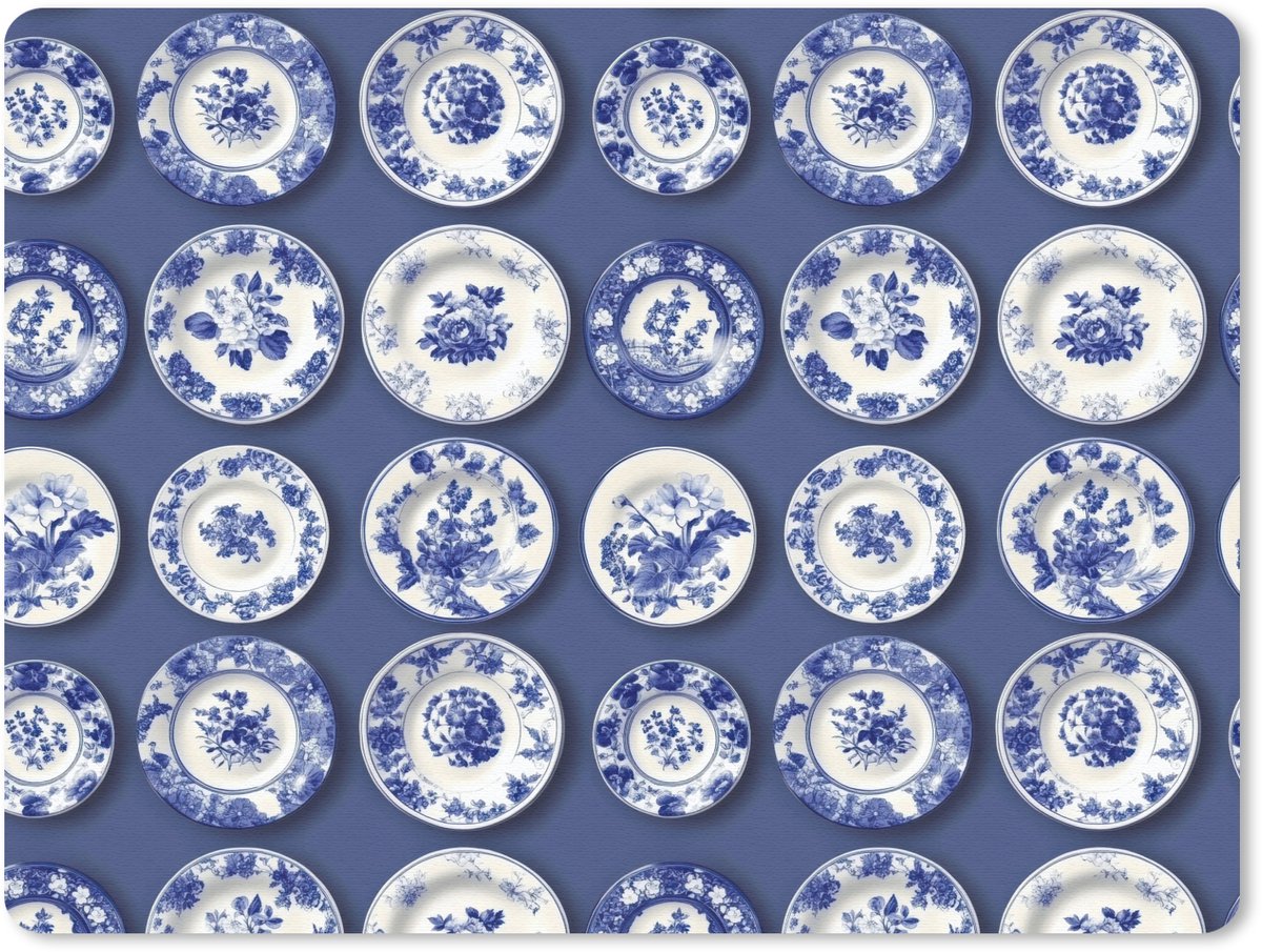 Muismat 12x10 cm - Mousepad Borden - Floraal - Blauw - Muismatten