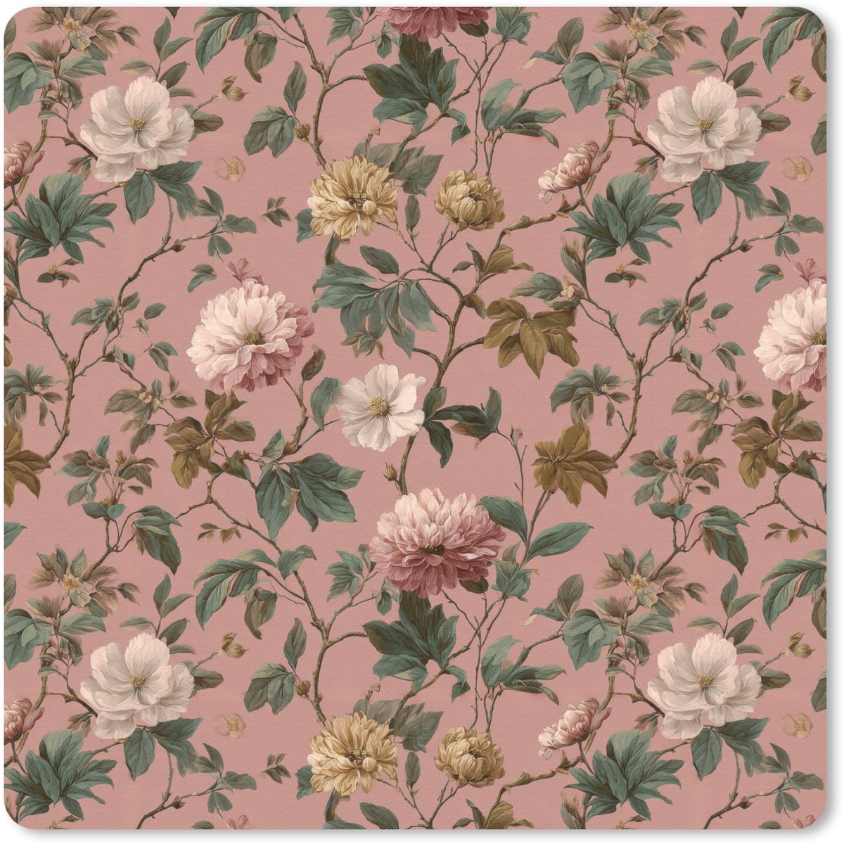 Muismat 30x30 cm - Mousepad Bloemen - Klassiek - Roze - Muismatten