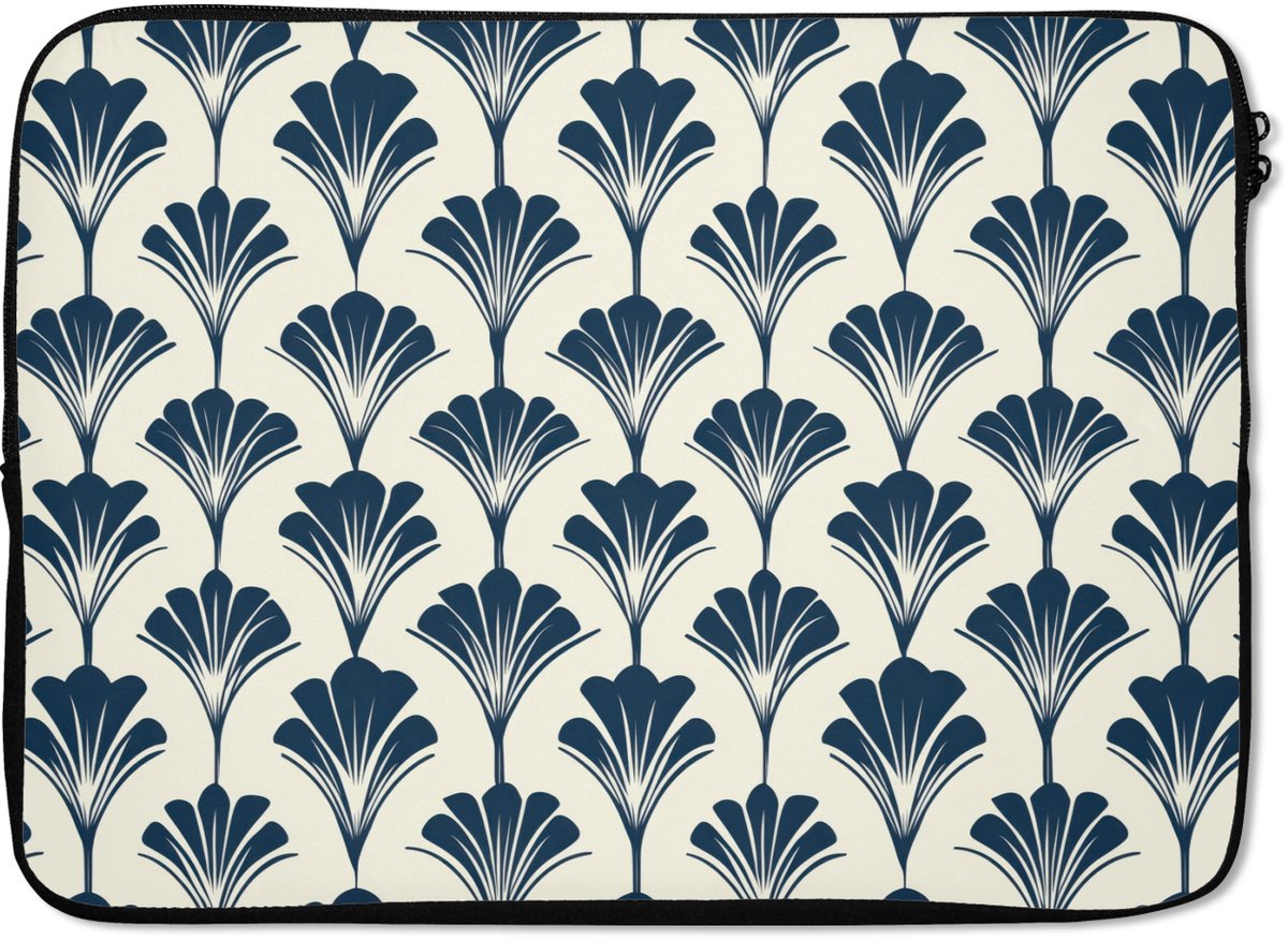 Laptophoes 14 inch - Klassiek - Motief - Blauw - Laptop sleeve - Binnenmaat 33x23 cm - Zwarte achterkant