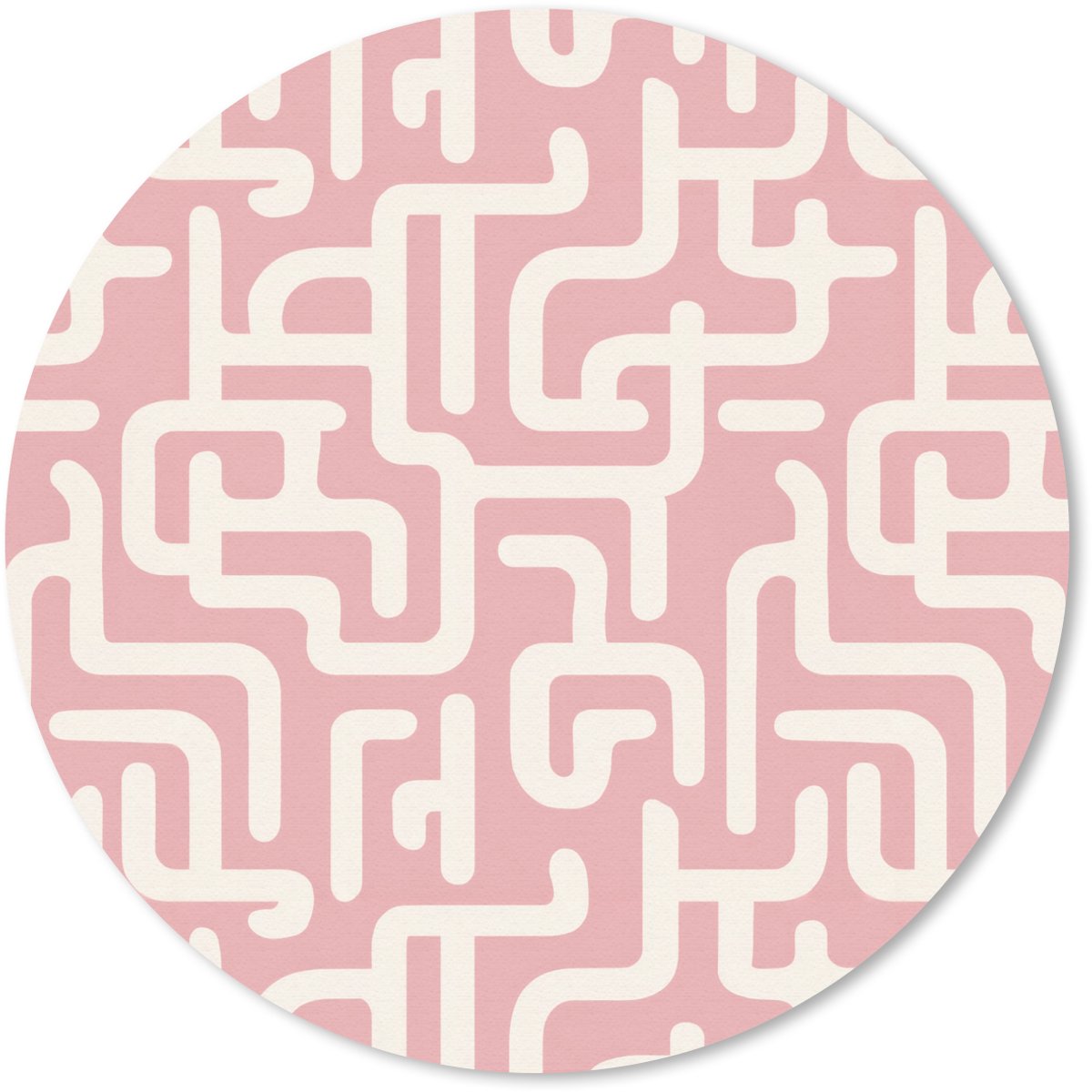 Muismat rond 30x30 cm - Mousepad Doolhofpatroon - Roze - Wit - Abstract - Ronde muismatten