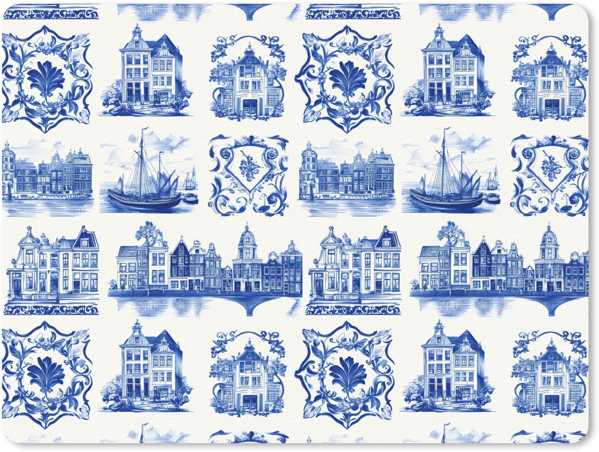 Muismat 12x10 cm - Mousepad Huizen - Schepen - Blauw - Muismatten