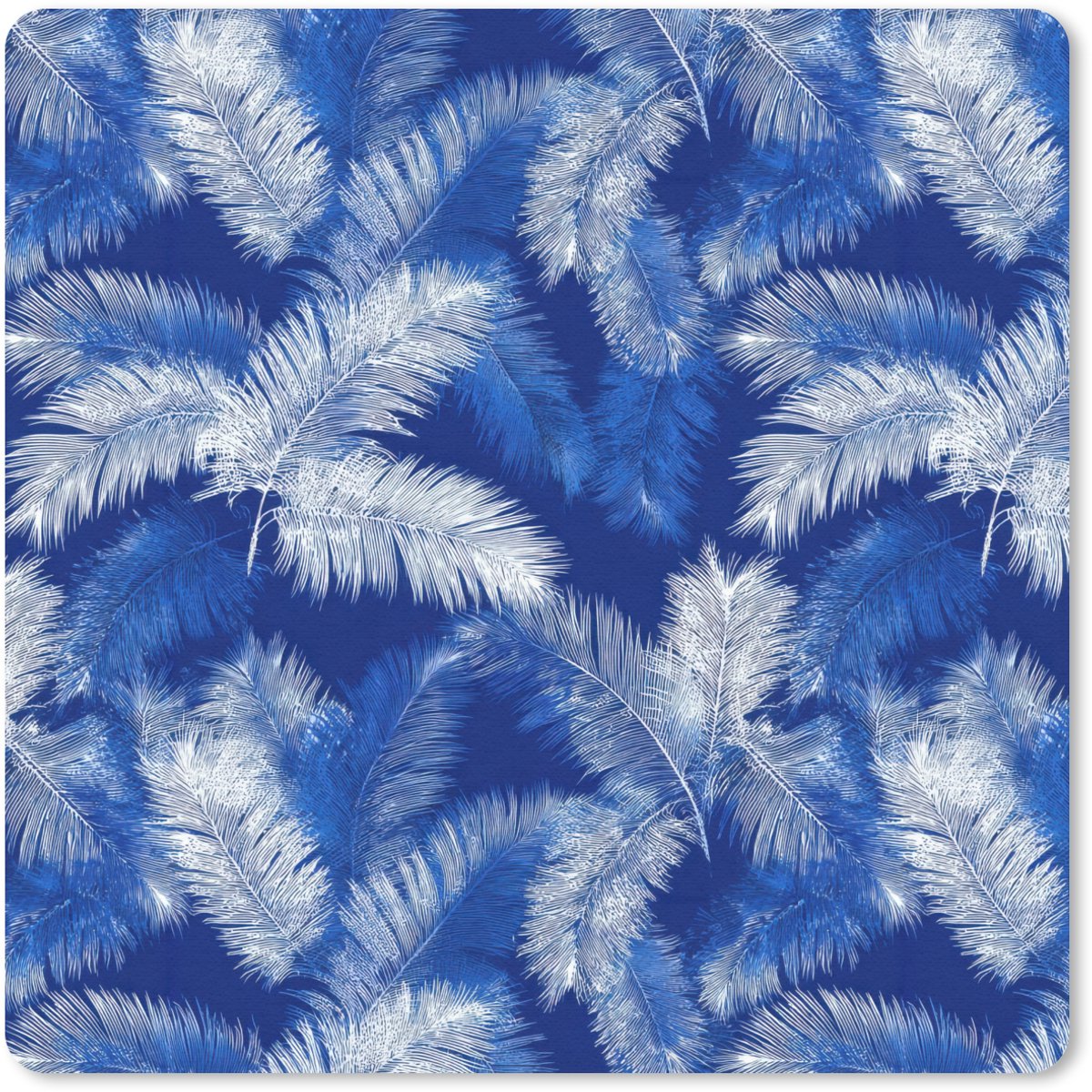 Muismat 20x20 cm - Mousepad Palmblad - Patroon - Blauw - Muismatten