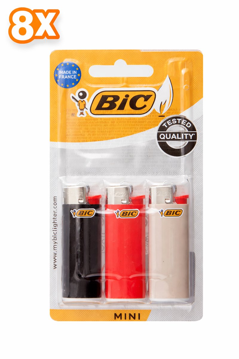 8 x BIC J25 Aanstekers S-3 – Compacte Wegwerp Aanstekers – Betrouwbaar & Veilig – 8x3 Stuks