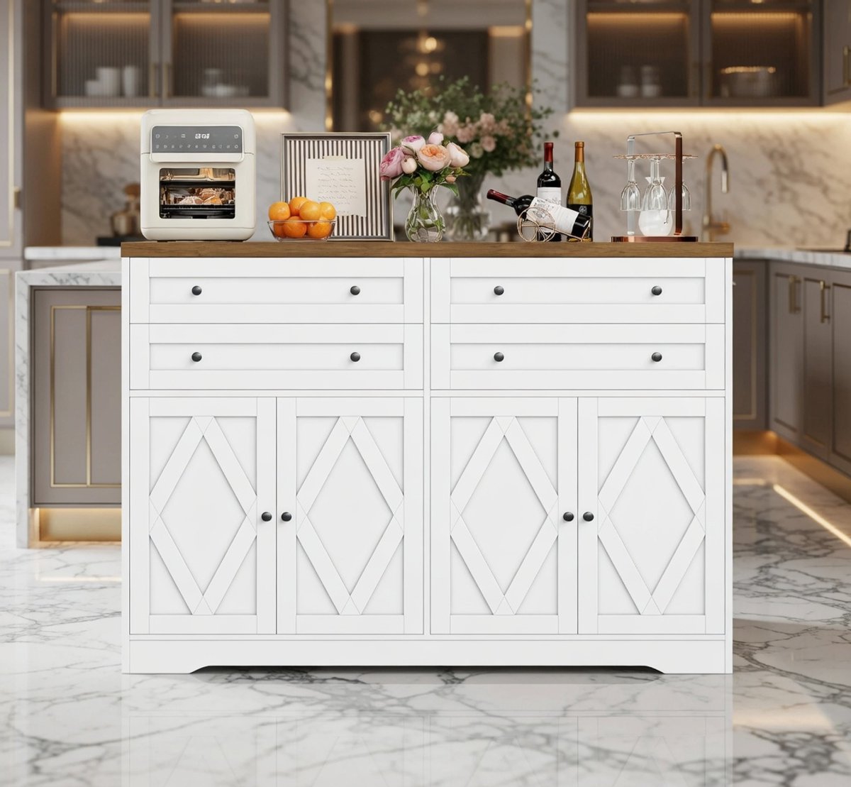 Modern Farmhouse Dressoir / Buffetkast - Wit - / Buffetkast 132,5 cm – - Medahomestore