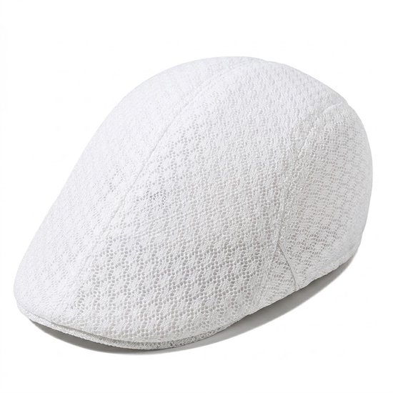 Wit mesh flat cap heren en dames – ademende retro pet met lichtgewicht design – Koreaanse stijl forward cap met gebogen vorm voor outdoor en dagelijks gebruik