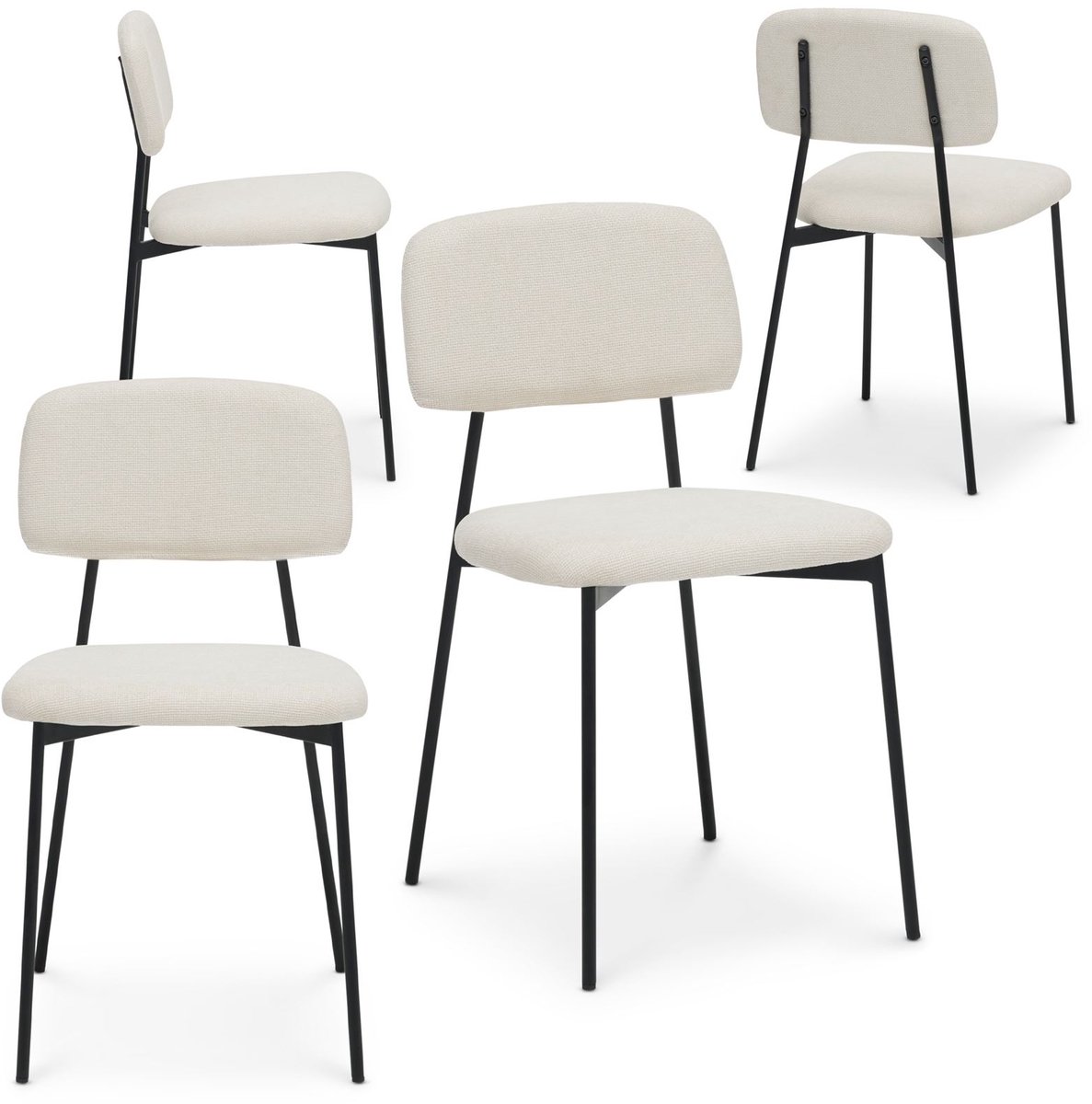 Eetkamerstoel TOLEDO set van 4 gestoffeerd, wit - met gestoffeerde zitting en rugleuning, stevig ijzeren frame, moderne keukenstoelen voor eethoek en eetkamermeubels - set met hoofdafbeelding