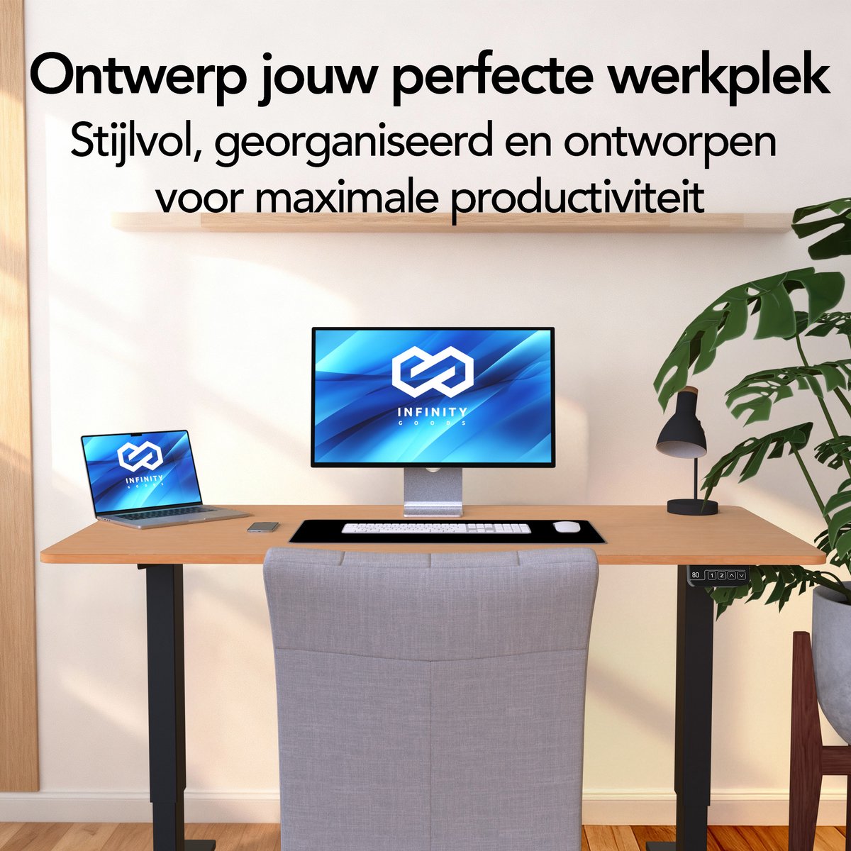 Infinity Goods Zit Sta Bureau - Elektrisch Verstelbaar In Hoogte - 140 x 60 CM - Geheugenfunctie - Bruin thumbnail 7