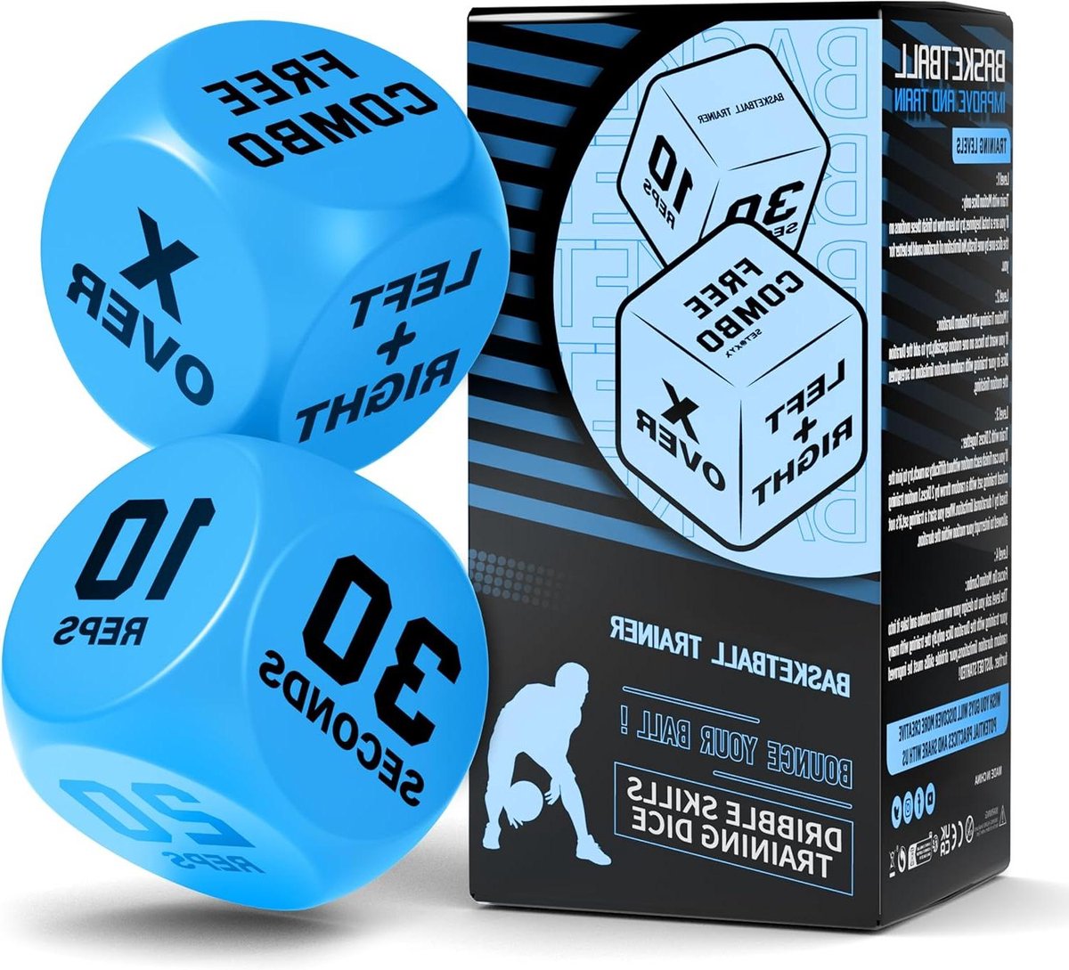 Basketbal Oefen Dobbelstenen - Training Gadget - Verbeter Balcontrole - Twee Dobbelstenen Systeem - 7x7x7 cm - Blauw