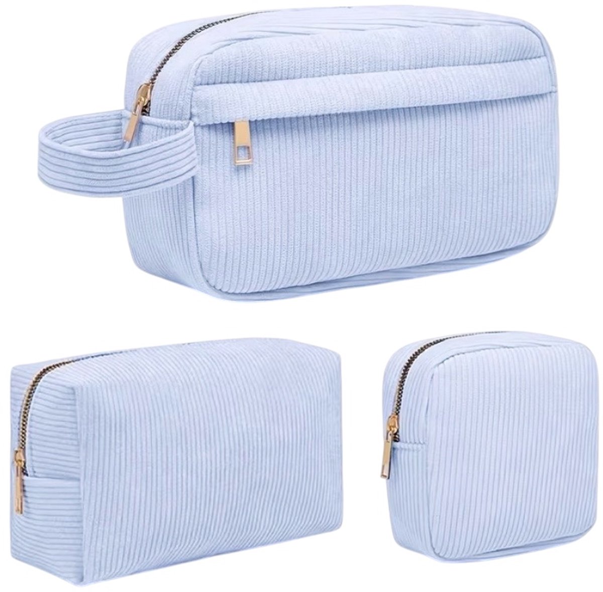Twenty Two 3-delige cosmetica tas | toilettas voor reizen | 3 verschillende maten | cosmetica tas voor vrouwen | opbergtas voor cosmetica, reisartikelen | reistoilettas | Lichtblauw-Blauw