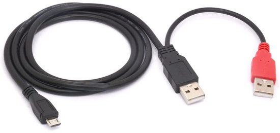 Micro B Splitter Kabel - Y Adapter - Externe Schijf Voeden - Dubbele USB A Input - 80 cm - Zwart — afbeelding 3
