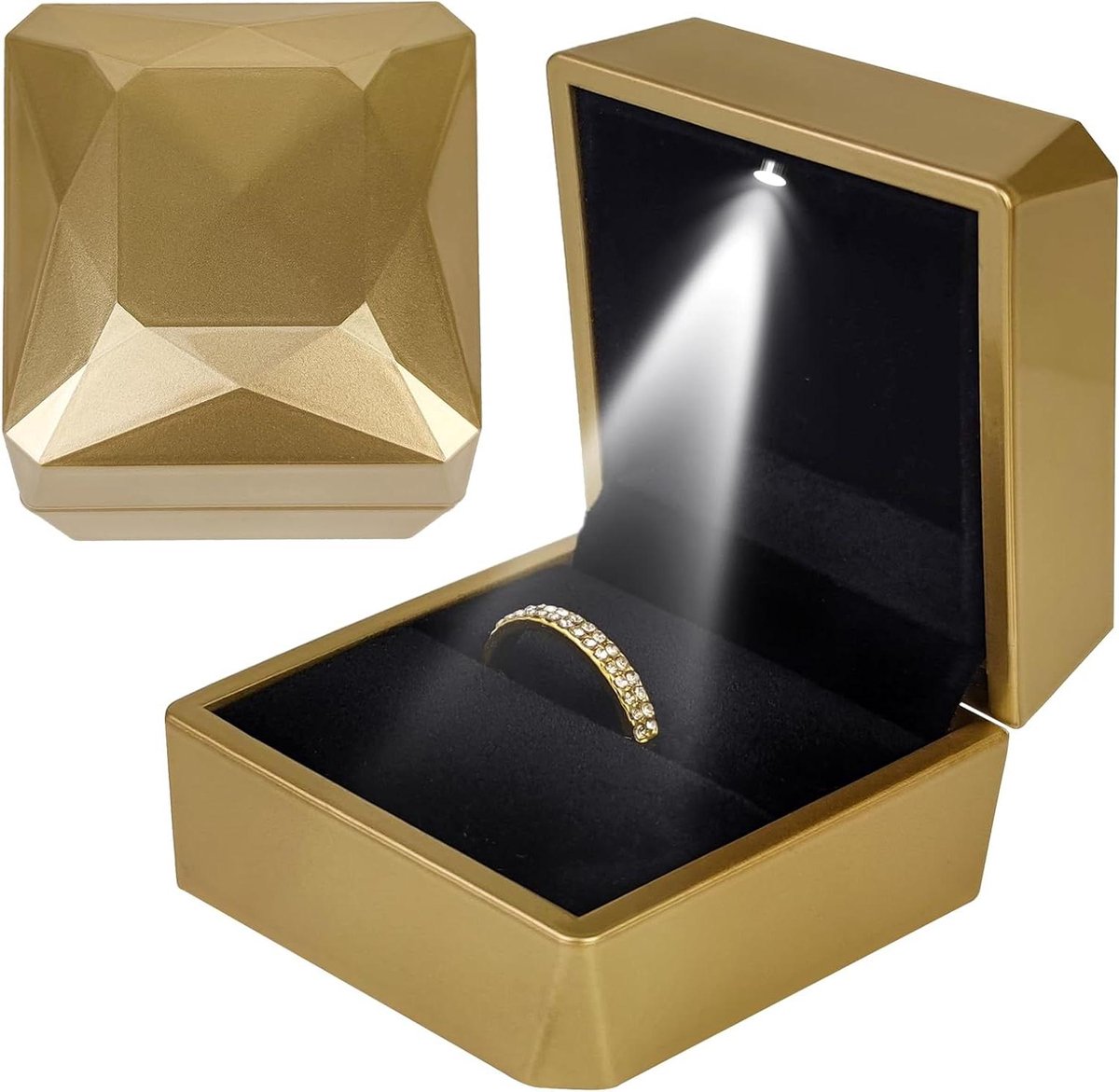 Ringendoos met LED - Verlovingsdoosje Luxe - Huwelijksaanzoek Verrassen - Automatisch Verlicht Juweel - 7.2 x 6.6 x 4.5 cm