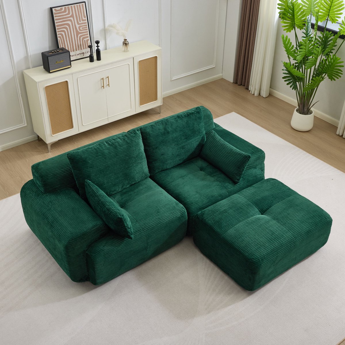 Multifunctionele Corduroy Slaapbank – Opvouwbaar met 2 Armleuningen – 3-in-1 Design – Geschikt voor 2 Personen – Flexibele Opstelling – Te Gebruiken als Logeerbed, Bank en Ligstoel – Woonkamer/Slaapkamer – Groen