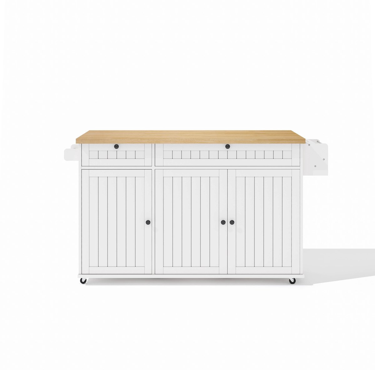 YYchan Keukentrolley keukeneiland - keukentrolley op wieltjes - Keukeneiland verplaatsbaar - Massief Rubberwood Werkblad - 2 Lades & 2 Deuren - 137x70x89.5 cm - Wit