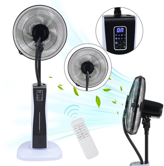 Staande Ventilator met Waternevel 75W, Timer, 3 Snelheden, 80° Rotatie, Afstandsbediening, 2L Reservoir, 4 Wielen
