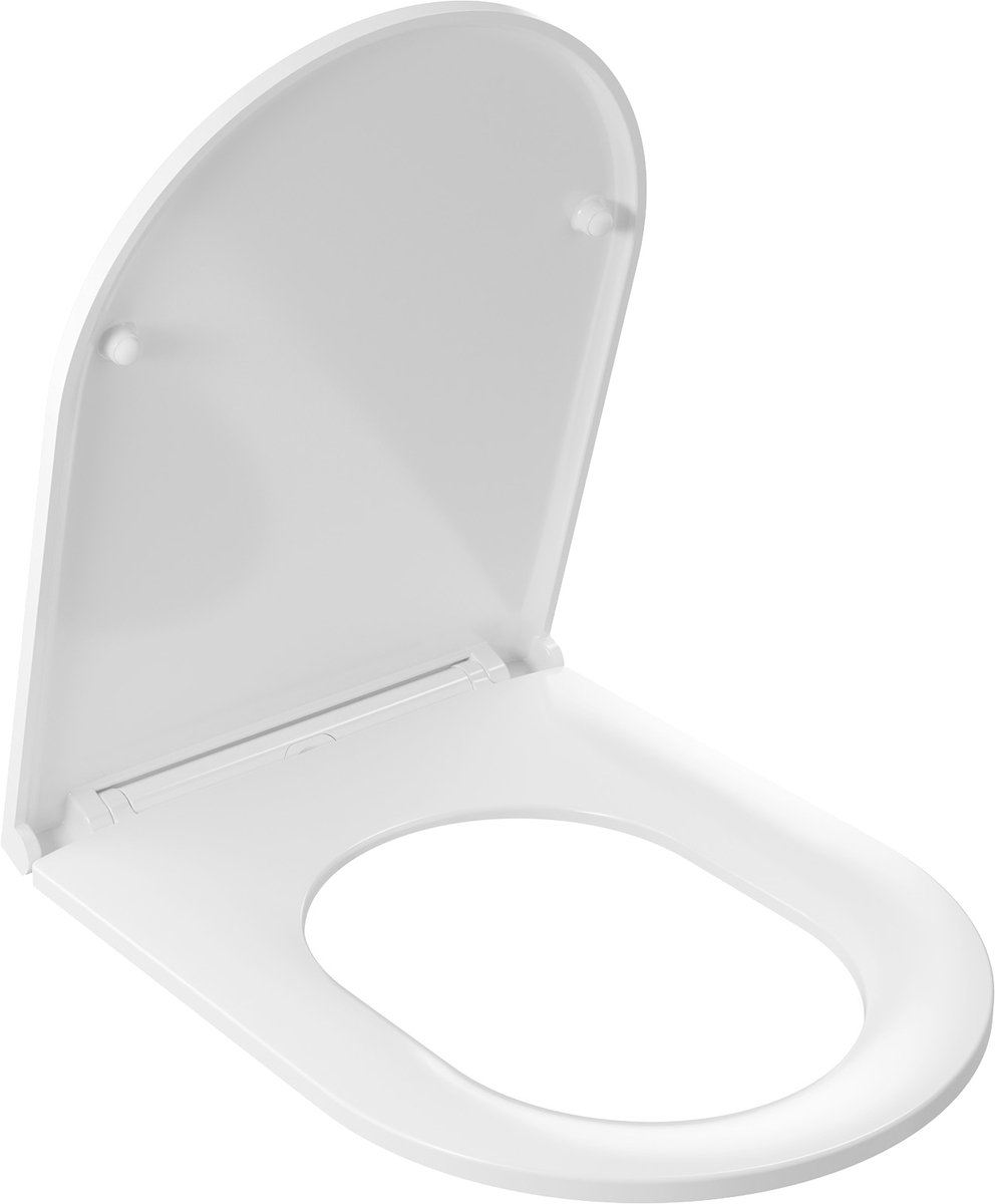 KUTAS - WC bril D-vorm - Lange Zitting - Toiletbril Met Deksel - Soft Close - Duroplast - Afklikbaar - Belastbaar tot 250 kg - Wit