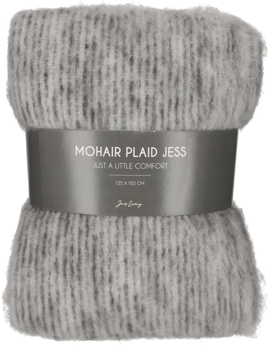 Jens Living Mohair Plaid Jess - 125 X 150cm - Grijs - Warm en Pluizig Woonplaid Van Mohair Wol
