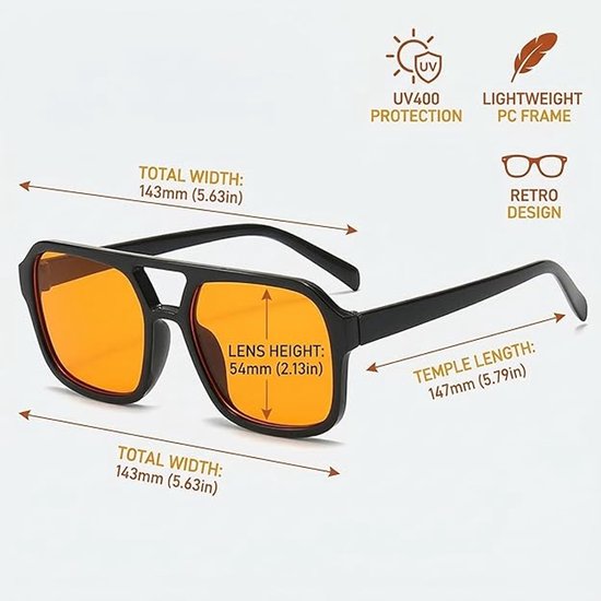 Zonnebrillen - Oranje Glazen - Unisex Oranje Zonnebril - Pilotenbril voor Festivals & Koningsdag - Carnaval - Oranje accessoires van Merkloos — afbeelding 5