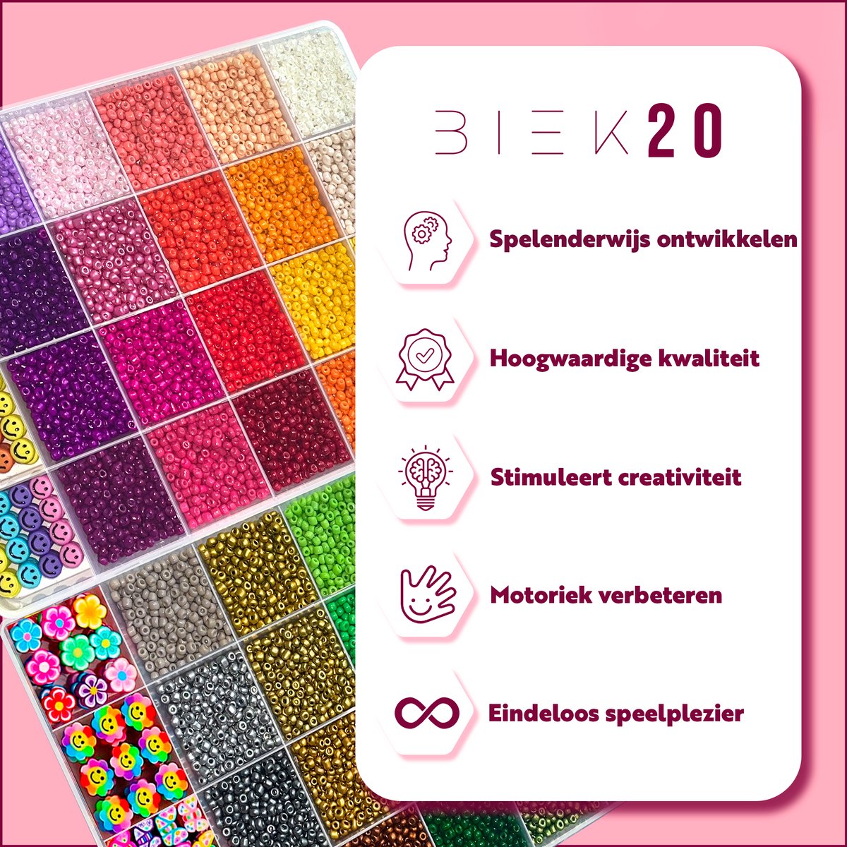 Kralenset BIEK20® - Glaskralen - Rocailles kralen - Armbandjes maken met kraaltjes - Polymeer Kralen Set - Kralendoos - Letterkralen - Kralenketting - Incl. Giftbox — afbeelding 3