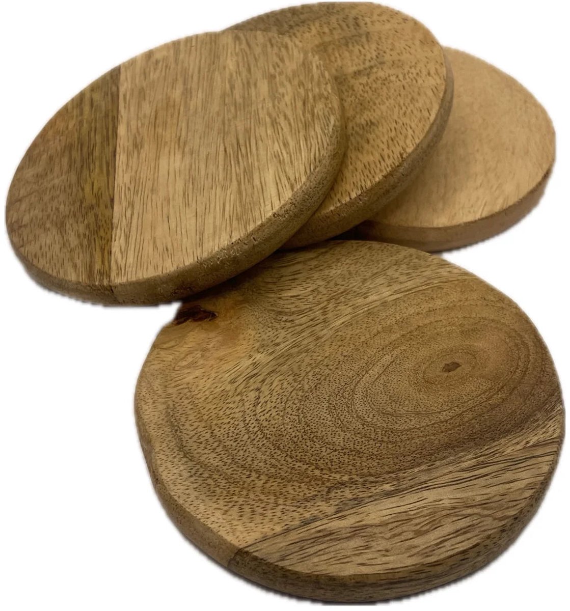 Corios Onderzetters set-van-4 Rond hout lichtbruin 10x10cm