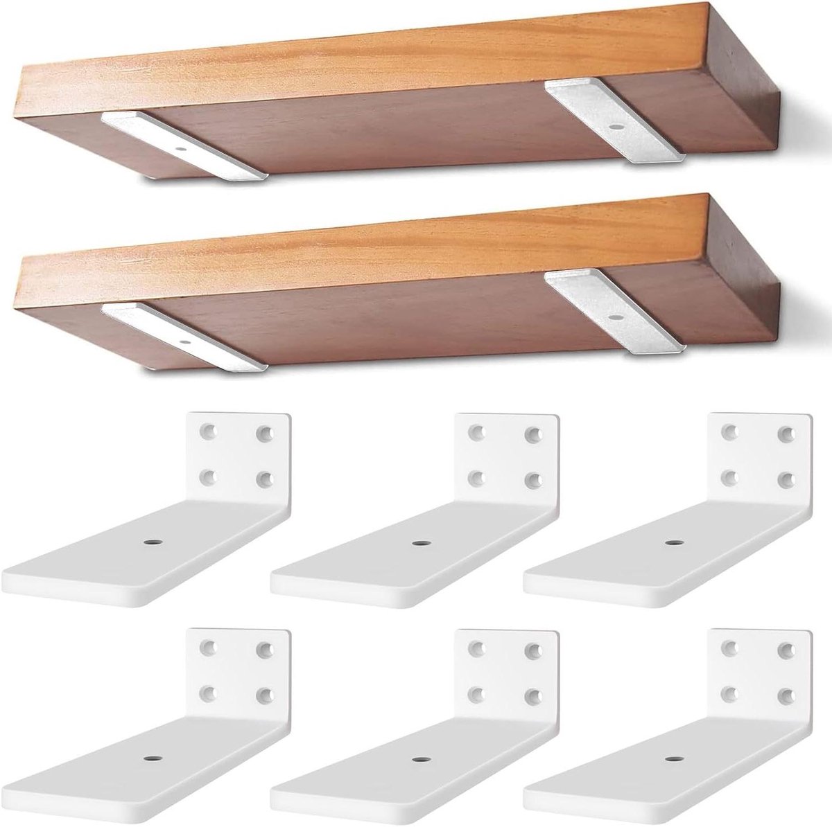 Plankbeugels 6 stuks - Zwevende schapsteunen - Wandmontage planken - Onzichtbaar zwevend effect - 12.7 cm - Wit