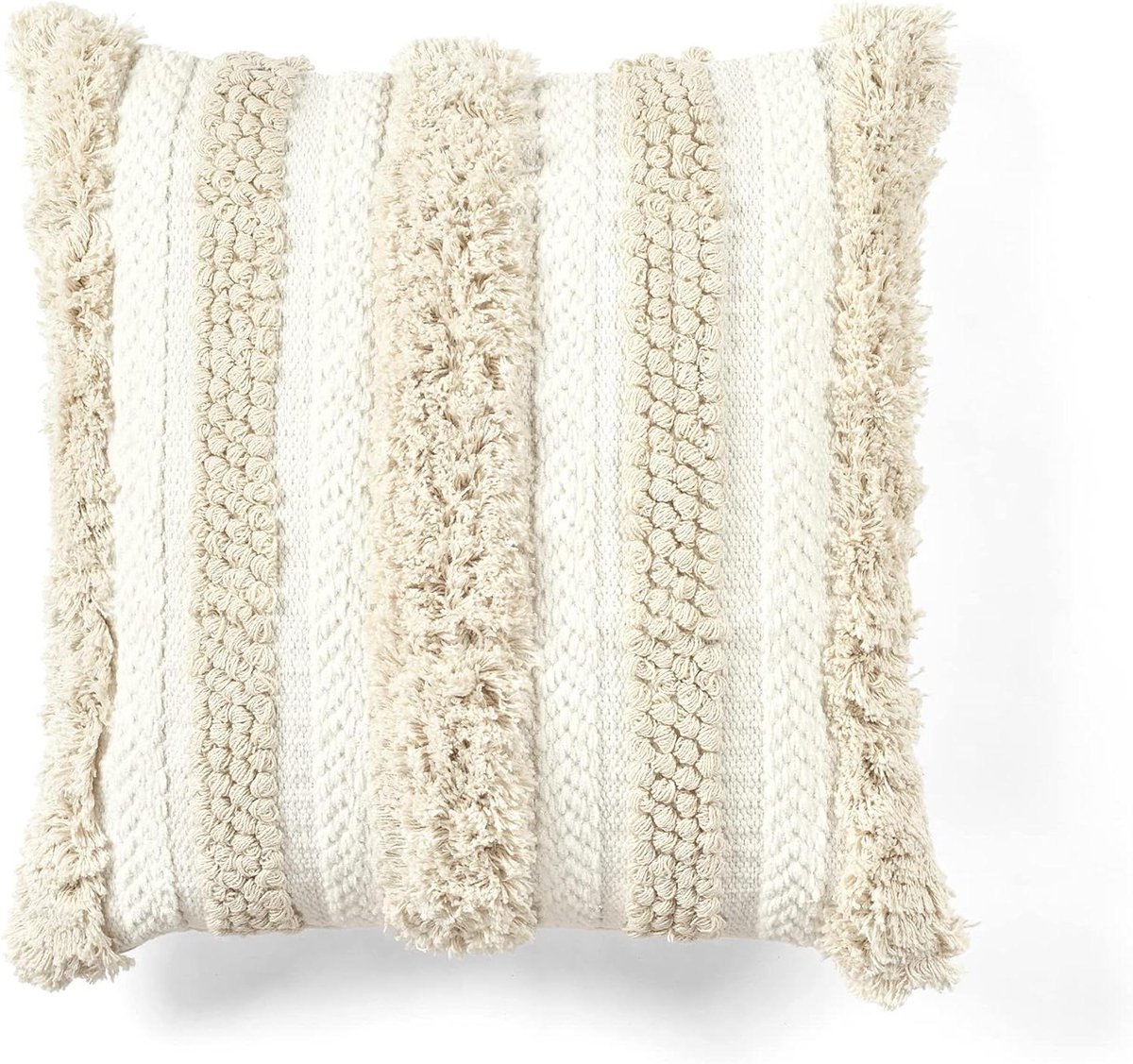 Kussenhoes Katoen - Boho Decoratie - Woonkamer Aankleden - Textuur en Dimensie - 50 x 50 cm - Ivoor