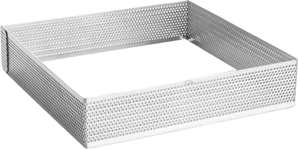 Vierkante Cakevorm - Taartring - Bakken Maken - Geperforeerd Aluminium - 16x16x3.5 CM - Zilver