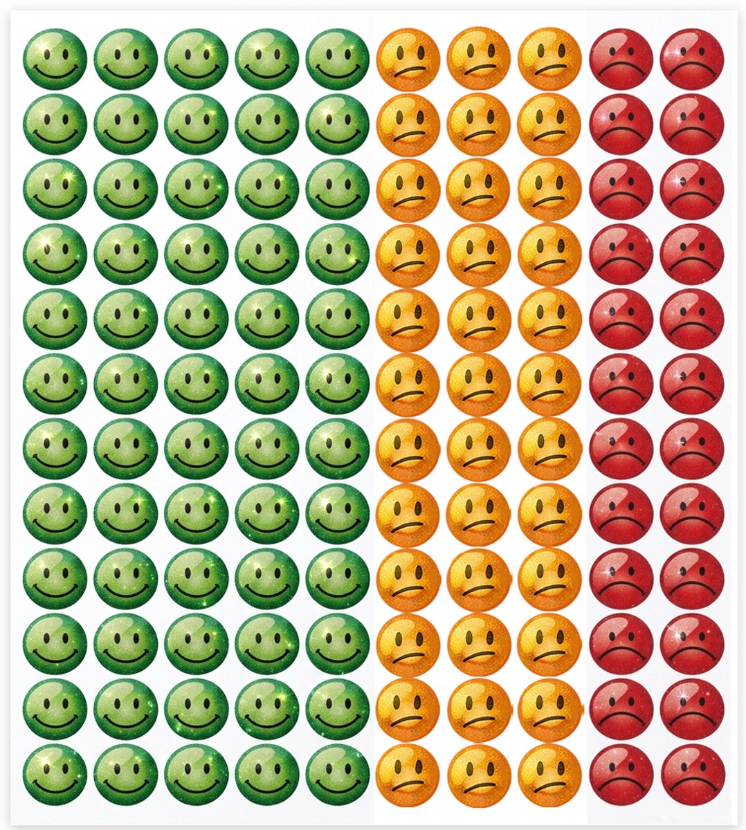 Smiley Stickers met Glitters - 600 Stuks - Beloningsstickers - 5 Stickervellen — afbeelding 2