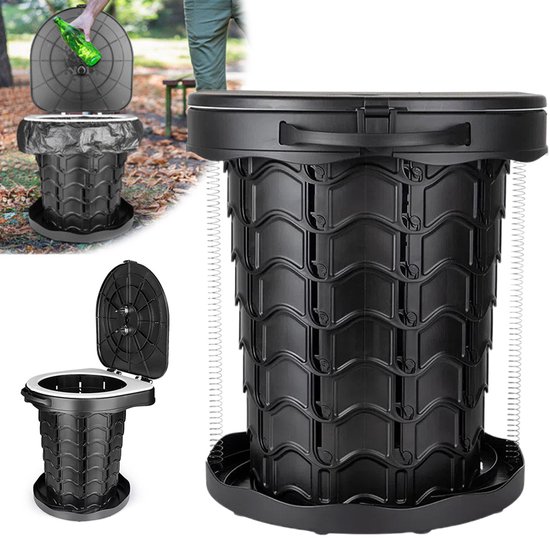 Campingtoilet - Opvouwbaar Campingtoilet - Met Deksel - Geschikt voor Gebruik Buitenshuis en In Voertuigen - 30.5X34.5Xφ28cm - Zwart