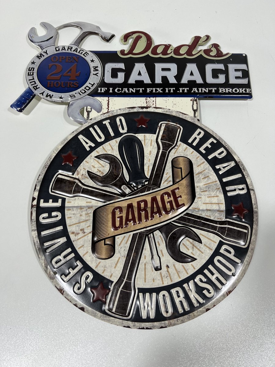 Metalen wandbord “Dad’s Garage”