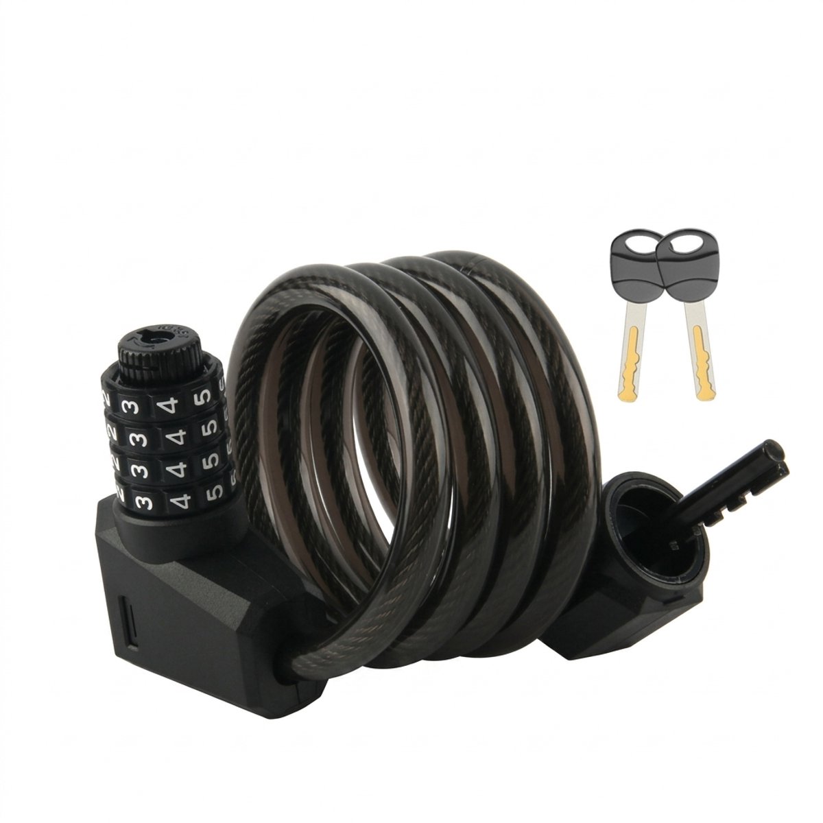 Hearyoo Fietsslot Kabel met LED Licht - 4 Cijferig Cijferslot en 2 Sleutels - 117 cm - Voor Fiets Scooter Motor Zwart