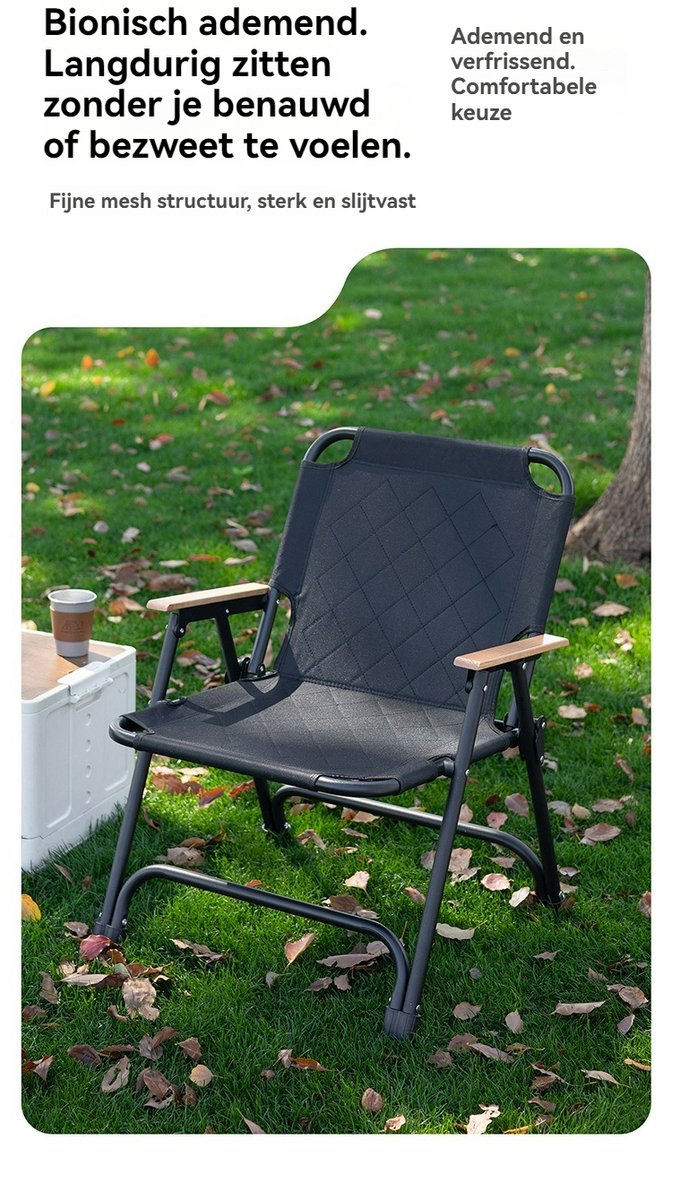 Tuinstoel - Opvouwbaar - Gestikt kussen - Draagbare stoel voor vissen en vrije tijd - Camping- en barbecuestoel - Geschikt voor tuin of balkon - Weersbestendig - Stoffen bekleding -Zwart — cadeau in Sport & Outdoor - foto 2