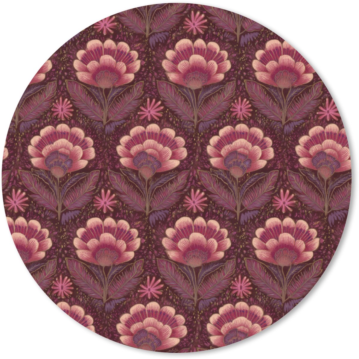 Muismat rond 50x50 cm - Mousepad Bloemen - Waaier - Paars - Ronde muismatten