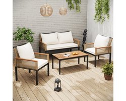 MODENUIT Tuinloungeset 4-Delig - Dubbele Bank, 2 Fauteuils En Tafel - Voor Tuin En Balkon - Polyrattan Beige
