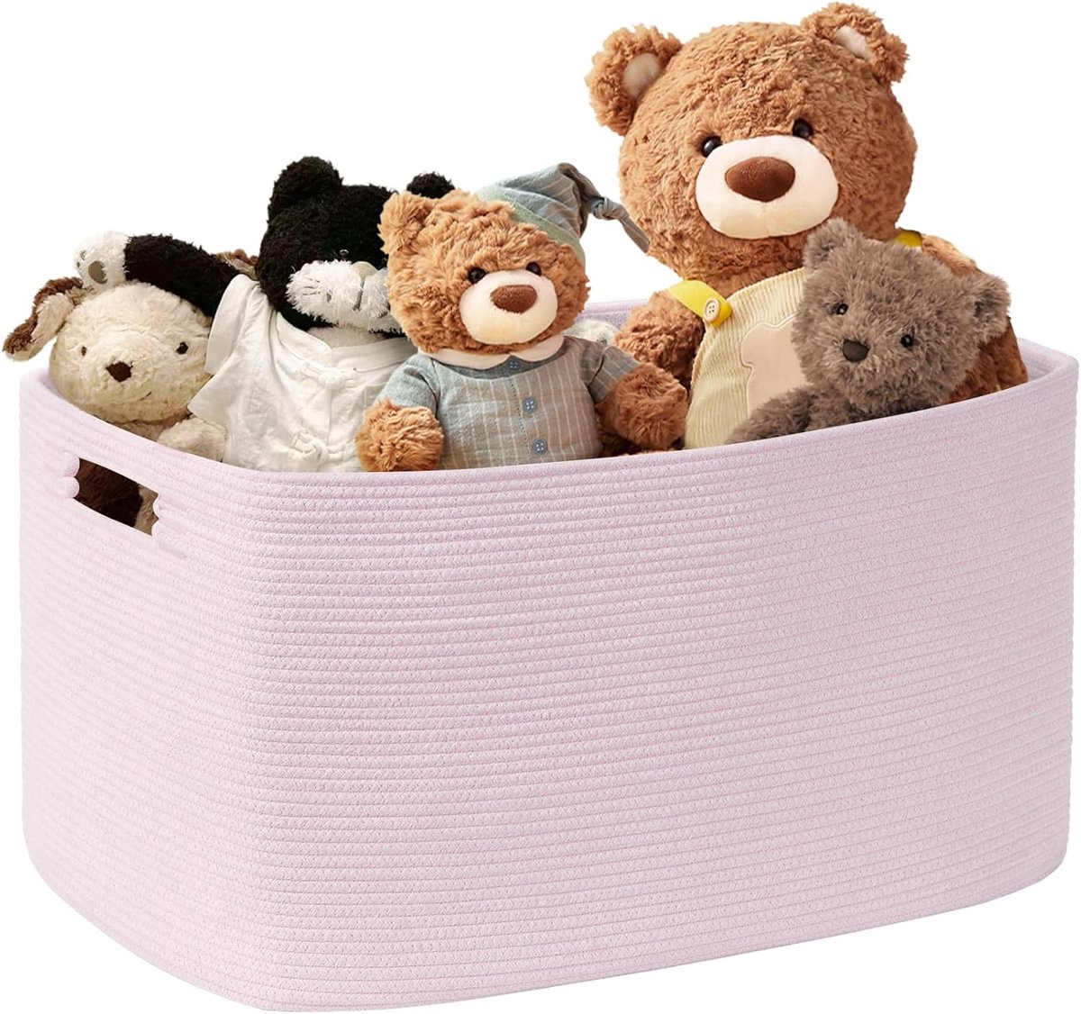 Kleine 45 l opbergmand van katoenen touw, meisjesmand voor speelgoeddekens, gevlochten wasmand, wasverzamelaar, kledingopslag voor woonkamer, kinderkamer, roze
