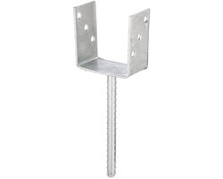 U-vormig paalanker met betonanker, geribbeld staal, 101 mm breed, CE-gecertificeerd, thermisch verzinkt staal voor inbedding in beton, U-profielstaal, grondanker, balkschoen, U-hoekbeugel, U-staal