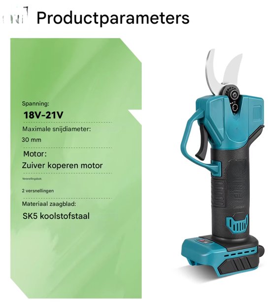 Elektrische snoeischaar - Voor tuin en fruitbomen - Draadloze 30 mm snoeischaar met 2 versnellingen - Model B, zonder batterij — afbeelding 4