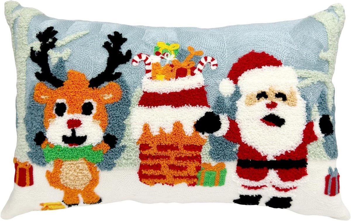 Kerst Sierkussenhoes - Decoratieve Kussenhoes - Feestelijke Sfeer Creëren - Geborduurd Patroon - 30 x 50 cm - Multicolor