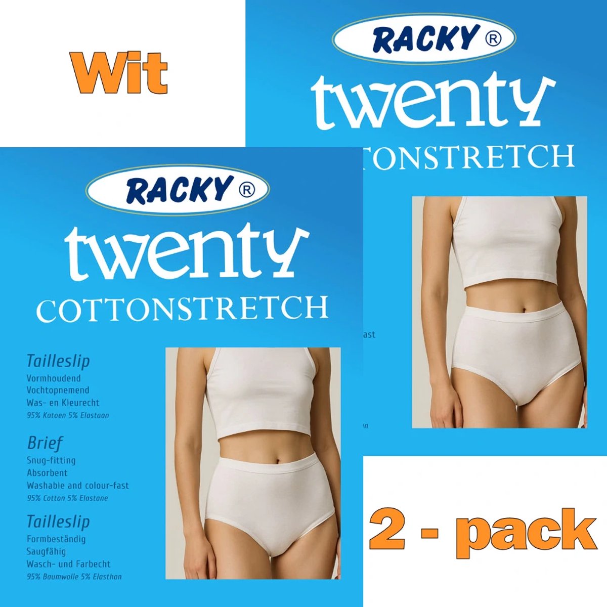 Racky Twenty dames taille slips - Elastisch katoen - 2-pack - Maat XXL - Wit