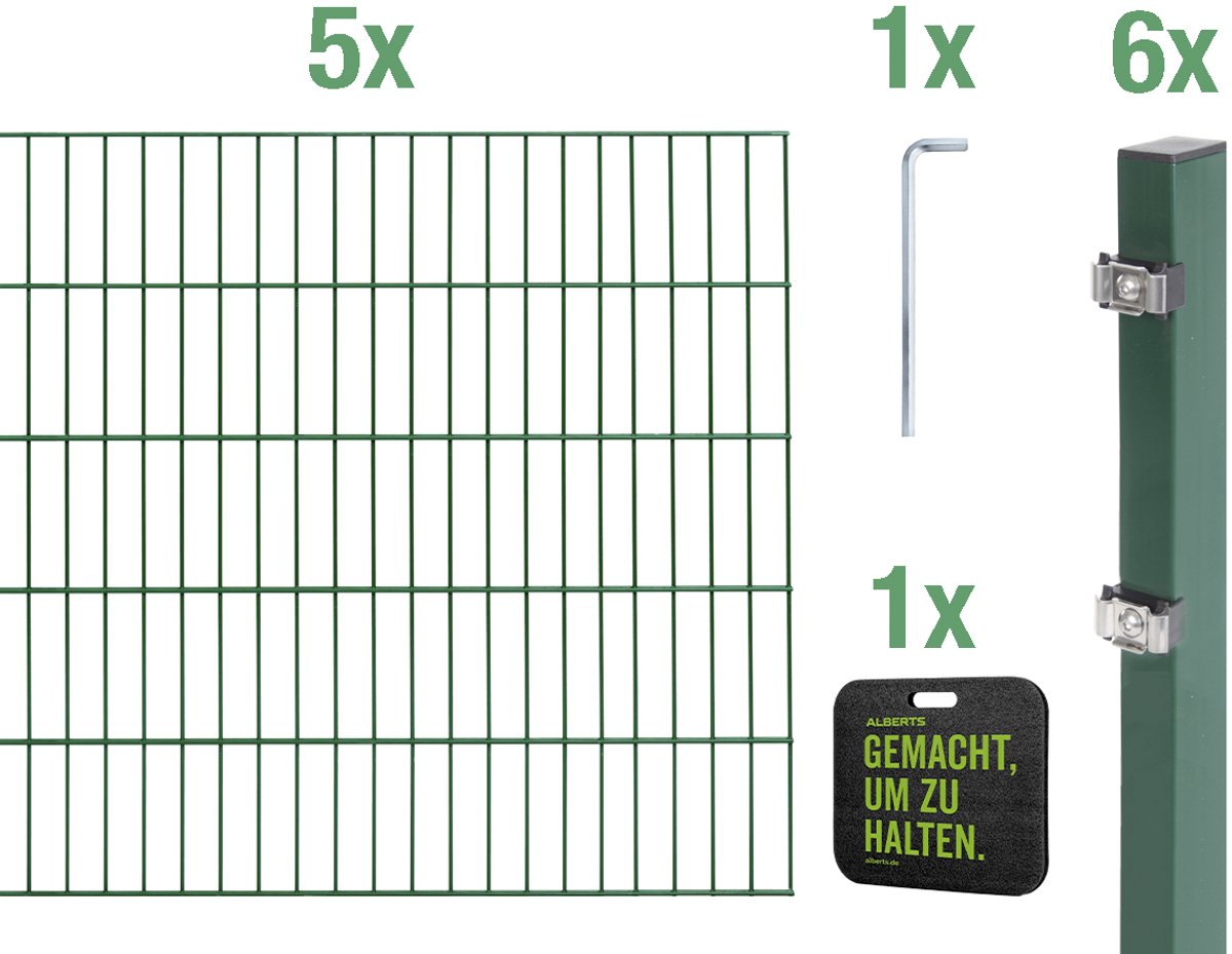 Alberts 691486 dubbelstaafmat hekwerk complete hekwerkset mit Kniekissen, groen, hoogte 140 cm, lengte 10 m