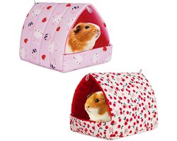 Cavia-bed 2-delige set – Knus bed in grotstijl voor hamsters & kleine dieren – Cavia-huisje – Warm & wasbaar accessoire voor kleine dierenkooien – Geschikt voor cavia's, chinchilla's, hamsters & dwergkonijnen(Dierenpatroon varieert) – 11 x 9 x 8 cm