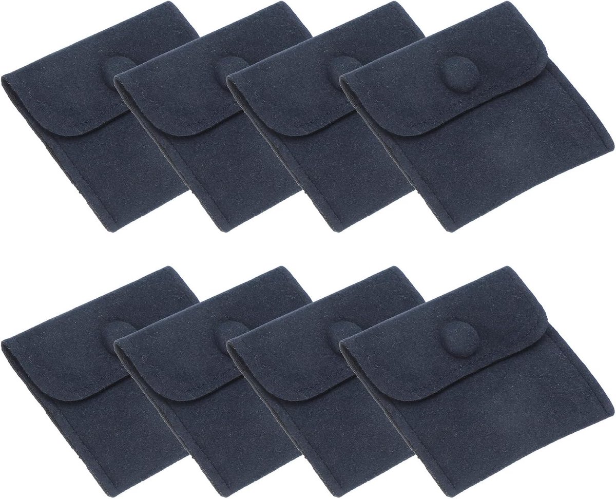 9x3 Inch Jewelry Pouch - 8Pcs Soft Velvet Pouches met Snap Button - Draagbare Opslag voor Ringen - Kettingen - Armbanden - Oorbellen - Horloge - Donkerblauw