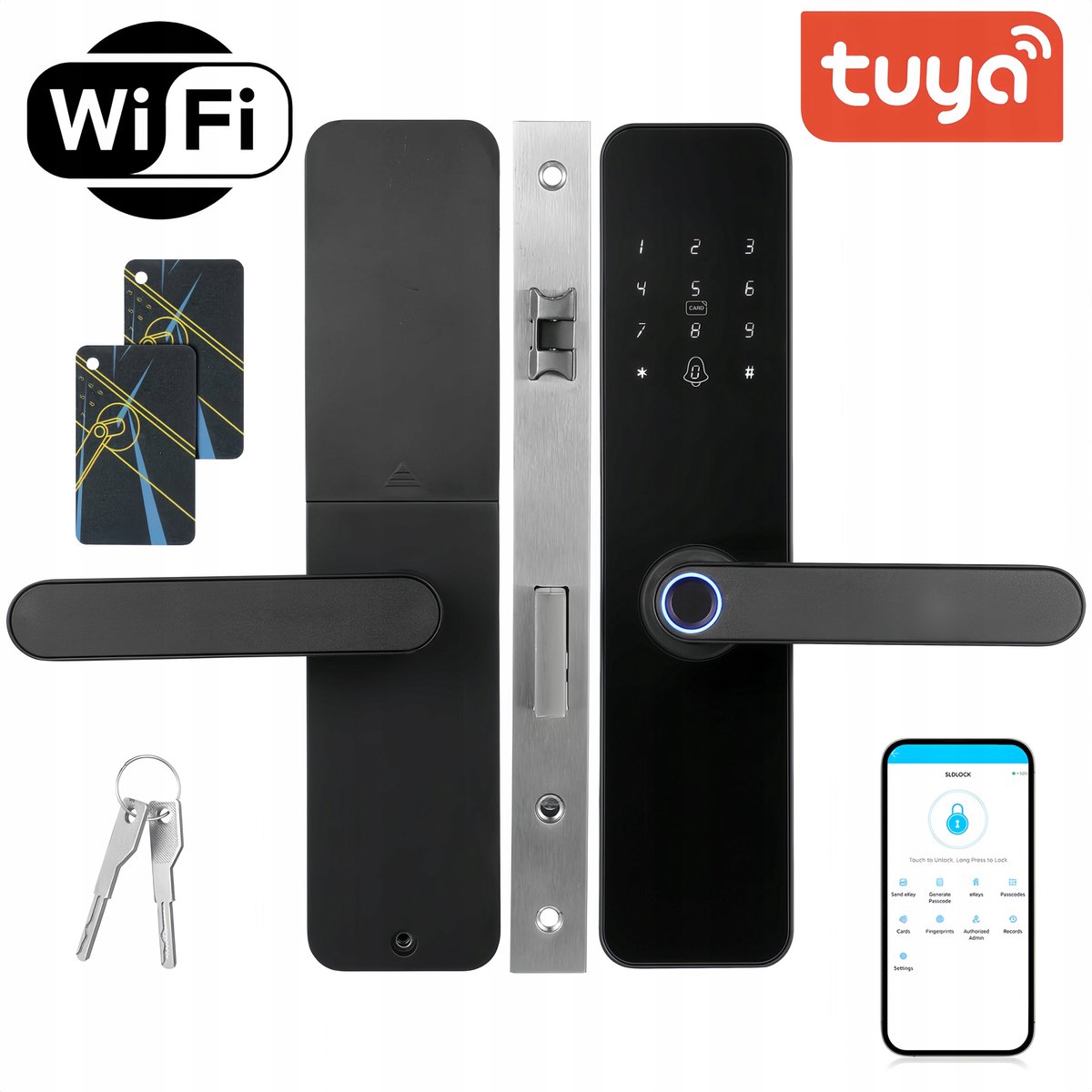 Tuya Slimme WiFi Deurslot - Vingerafdruk, Cijfercode & App-bediening Zelfsluitend, Anti-kraak & Geschikt voor deuren van 4-12 cm