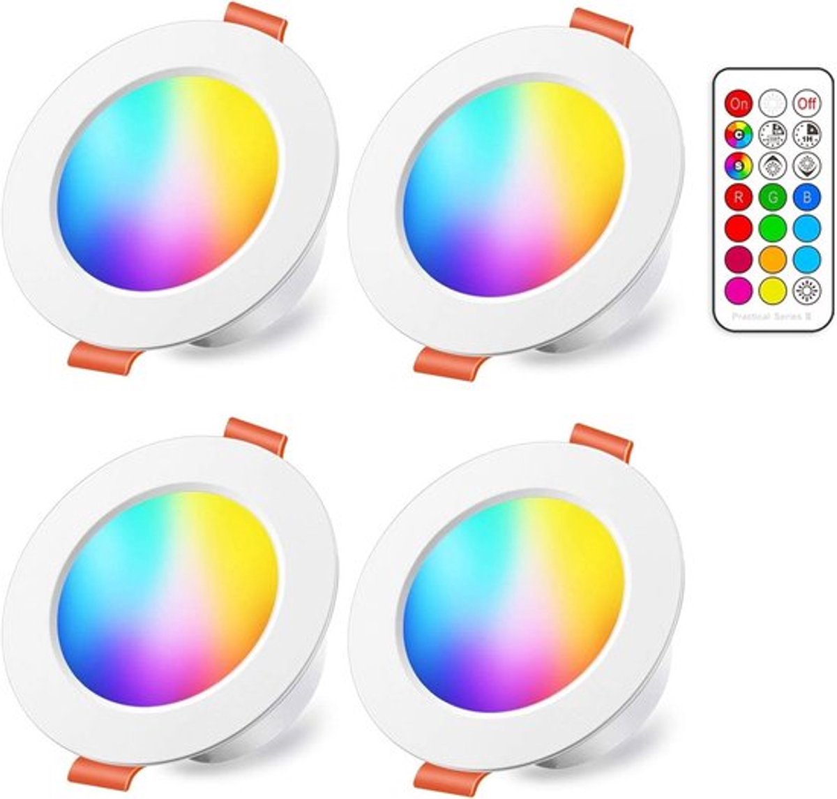 LED Inbouwspots RGBW Set van 4 – Rond Wit – IP44 Badkamer – 230V – 12 Kleuren + Afstandsbediening