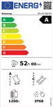 Energie-etiket met Samsung logo, 'A' klasse en 52 uur batterijduur.