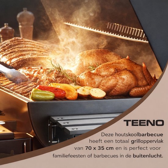 Houtskool BBQ XXL met Deksel en Thermometer - Grote Barbecue met Grillrooster - Verrijdbaar en Stevig van Merkloos — afbeelding 4