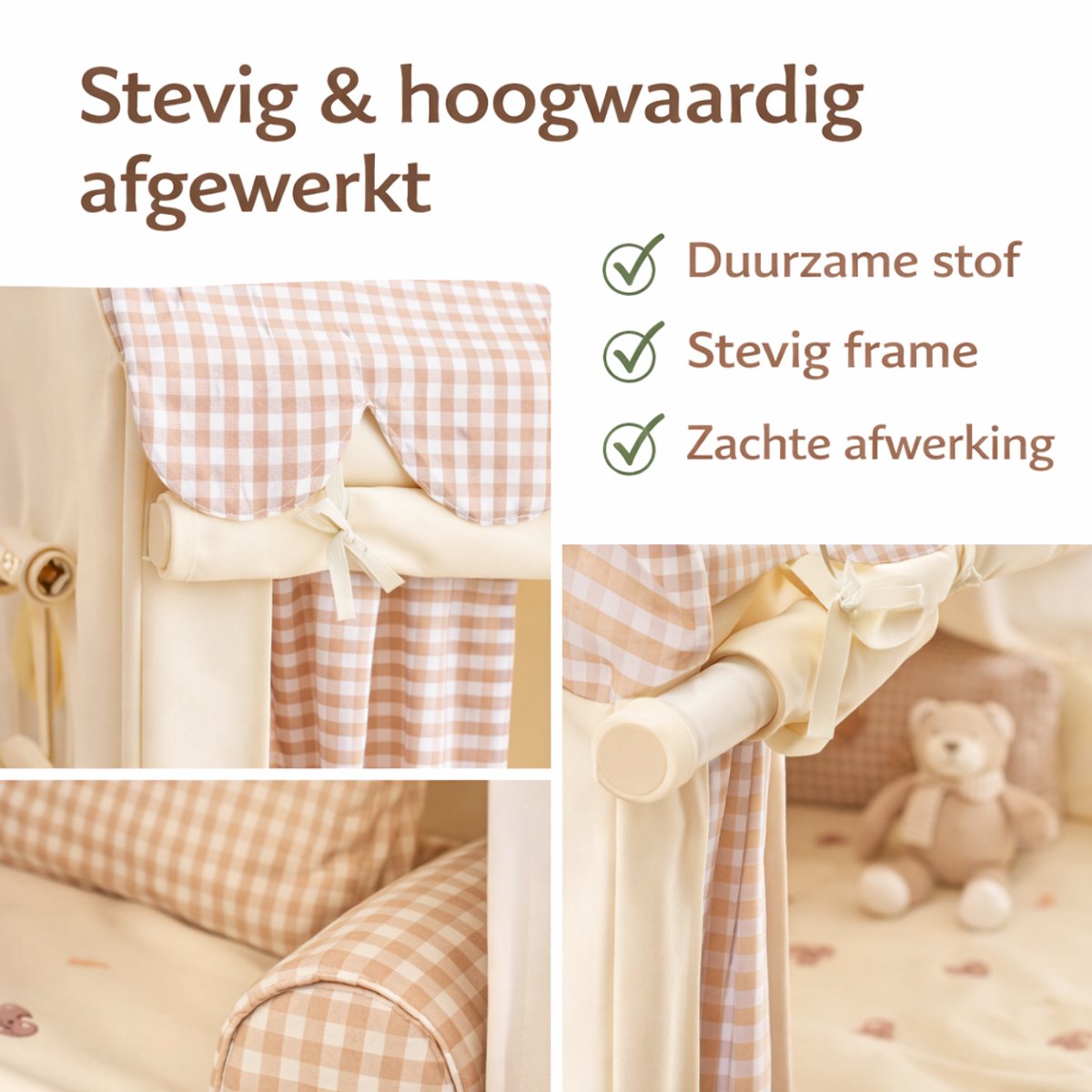 Fluvio Speeltent Kinderen – Speelhuisje Binnen met Lichtjes, Speelmat & Gordijntjes – Tipi Tent Jongens en Meisjes – Kinder Tent Beige - 120x80x128 cm — afbeelding 4