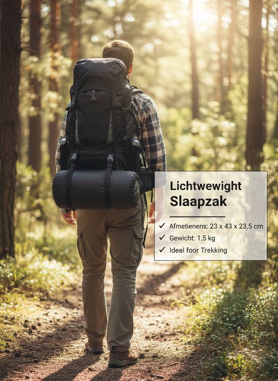 Lichtgewicht Slaapzak 1.5kg voor Volwassenen - Compacte Envelop Slaapzak met Capuchon - 220x75 cm - Waterafstotend 380T Nylon - 4 Seizoenen - Machine Wasbaar - Ideaal voor Kamperen, Logeren & Wandelen - 2×Wegs Rits Inclusief Compressiezak - Blauw van Merkloos — afbeelding 4